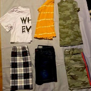 Bundle of girls clothes shirts and skirts. Size 10-12